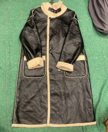 Long Black Coat with Cream Trim