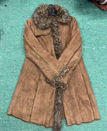 Brown Suede Coat with Fur Trim