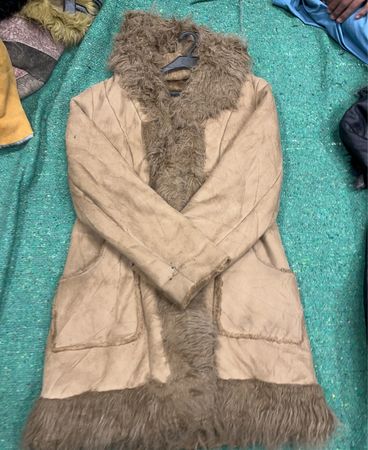 Long Tan Fur-Trimmed Coat