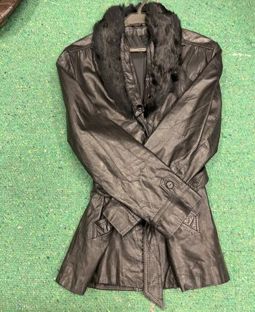 Leather Coat with Fur Collar
