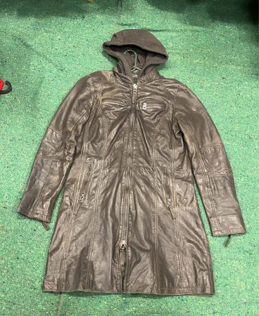 Gap Gray Leather-Style Hooded Coat