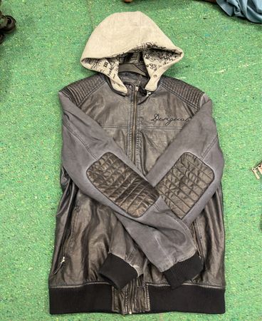 Desigual Gray Leather Jacket with Hood