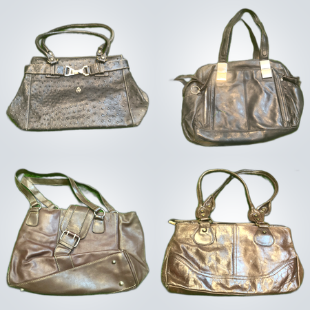 Lederhandtasche und Tragetaschen