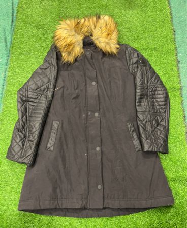 Black Winter Coat with Fur-Lined Hood