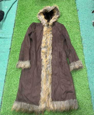 Brown Fur-Lined Hooded Coat