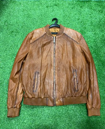 Brown Leather Bomber Jacket