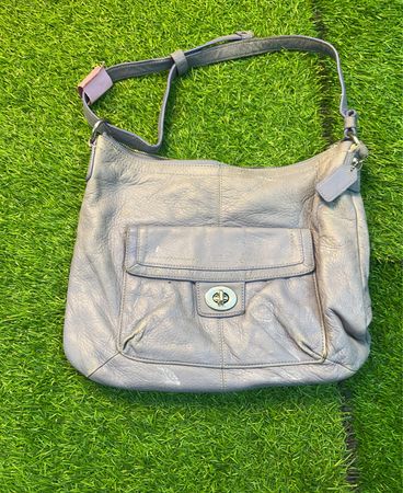 Gray Leather Shoulder Bag