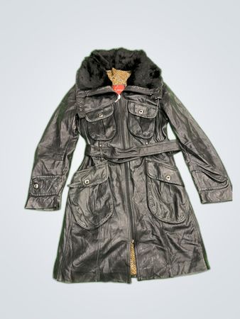 MOON Black Leather Coat with Fur-Lined Hood