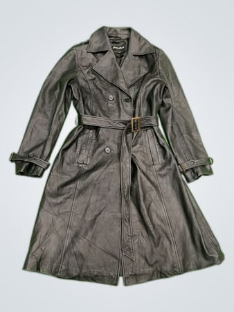 River Island Black Leather Trench Coat