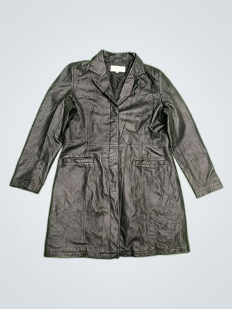 amaranto Black Leather Trench Coat