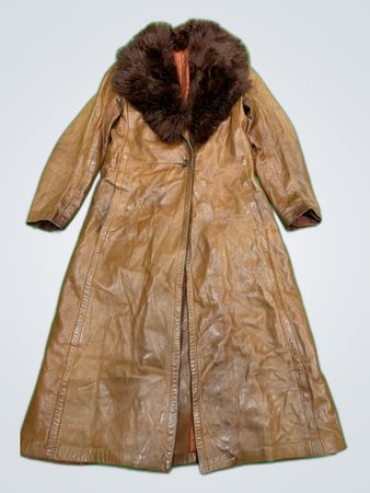 Brown Leather Coat with Fur Trim