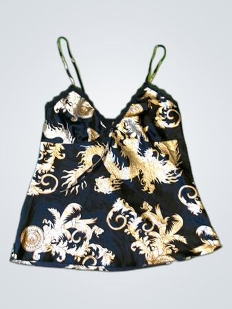 Unbranded Black Satin Camisole with Gold Embroidery