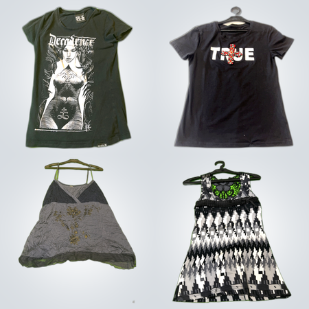 Retro Thrift Store Bundle - 10 Piece Fashion Lot Graphic Tees Tops Dresses Cardigan