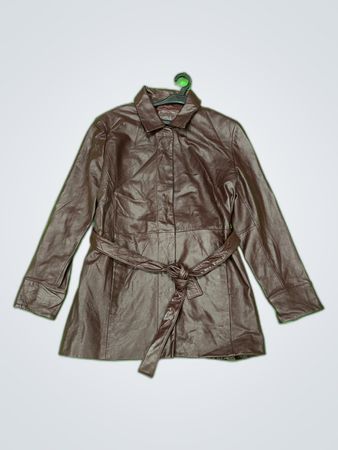 Brown Leather Belted Jacket