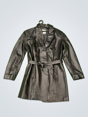 Conbipel Black Leather Trench Coat