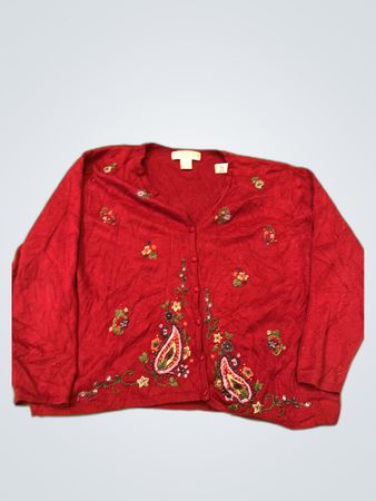 Womens Red Embroidered Sweater