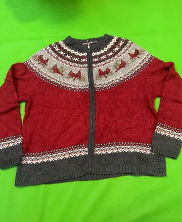 Red and Gray Knit Sweater with Cardinals