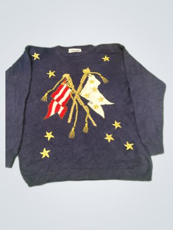 Alfred Dunner Navy Sweater with Flag Design