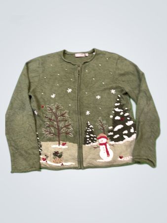 Croft & Barrow Green Snowman Sweater