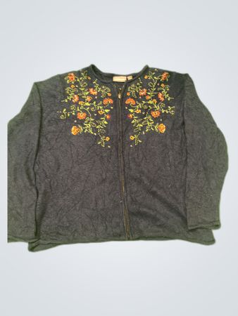 Croft & Barrow Floral Embroidered Zip Jacket