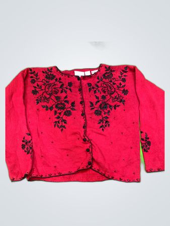 Fashion Bug Red Embroidered Knit Cardigan