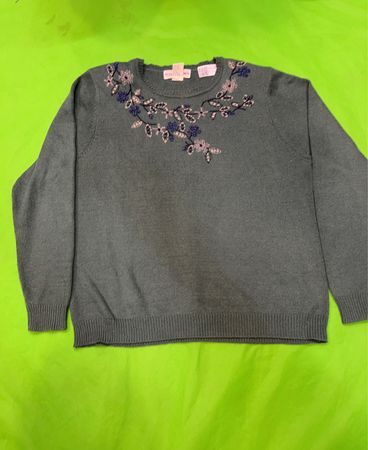 Alfred Dunner Gray Embroidered Sweater