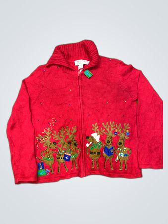 Tara International Christmas Collection Red Knit Cardigan