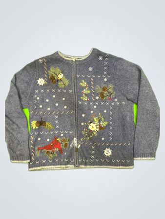 Croft & Barrow Gray Sweater with Bird Design