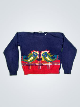 Navy Blue Sweater with Peacock Design