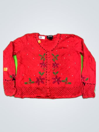 Red Floral Knit Sweater