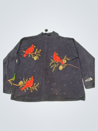 Embroidered Cardinal Sweater