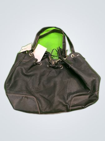 Chaps Black Fringed Leather Tote Bag