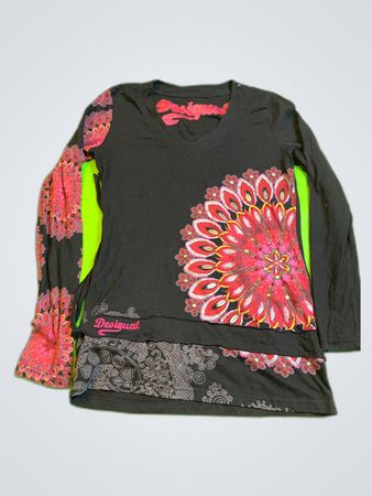 Desigual Long Sleeve Printed V-Neck Top