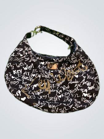 Key West Black Script Print Hobo Bag