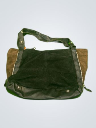 Tignanello Black and Brown Suede Tote Bag
