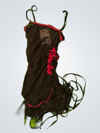 Unbranded Black Sheer Mini Dress with Red Trim
