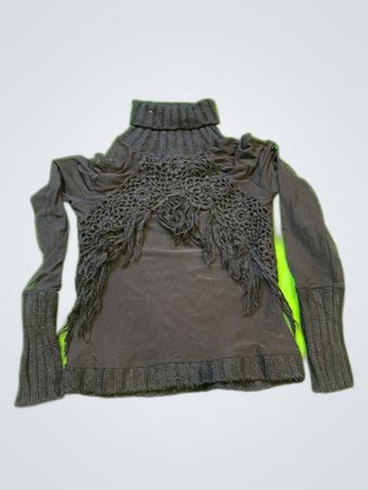 Black Fringe Turtleneck Knit Sweater