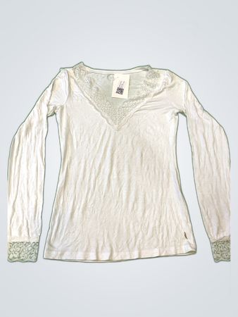 Tezens Lace Trim Long Sleeve Blouse