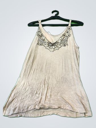 Beige Embroidered Sleeveless Tank Top