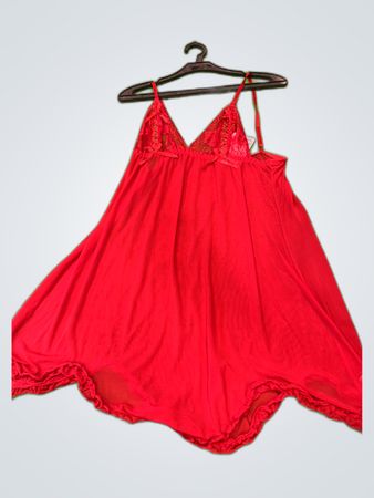 Evetta Red Lace Trim Chemise