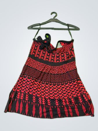 Colours of the World Red Black Geometric Halter Mini Dress
