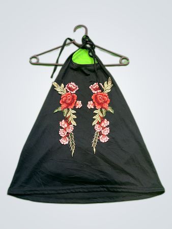 Black Floral Embroidered Cami Top