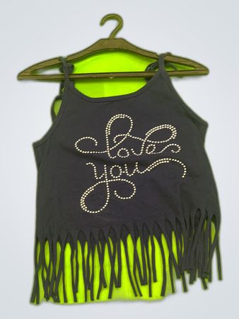Fringed Top with Rhinestone Design