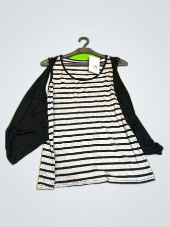 Striped Sleeveless Tank Top with Black Side Panels