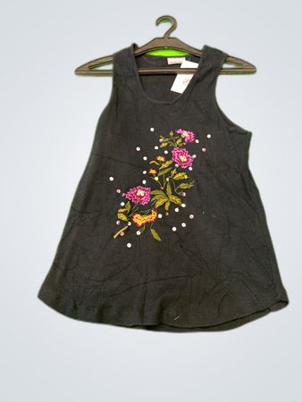 3 Suisses Black Embroidered Ribbed Tank Top