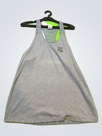PINK Grey Lace Trim Tank Top