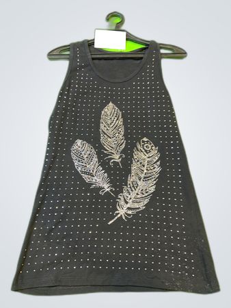 Black Graphic Feather Tank Top