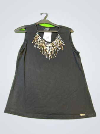 Sixth Sense Black Beaded Neckline Tank Top