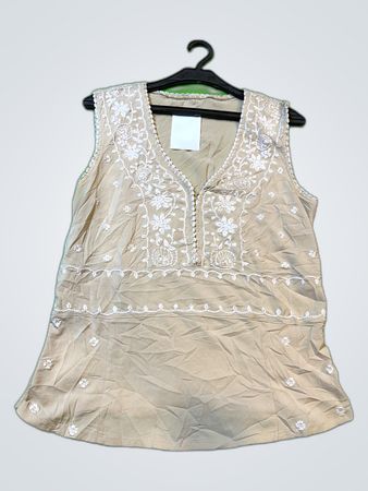 Unbranded Embroidered Sleeveless Beige Blouse