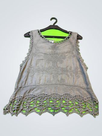 Gray Crochet Lace Top